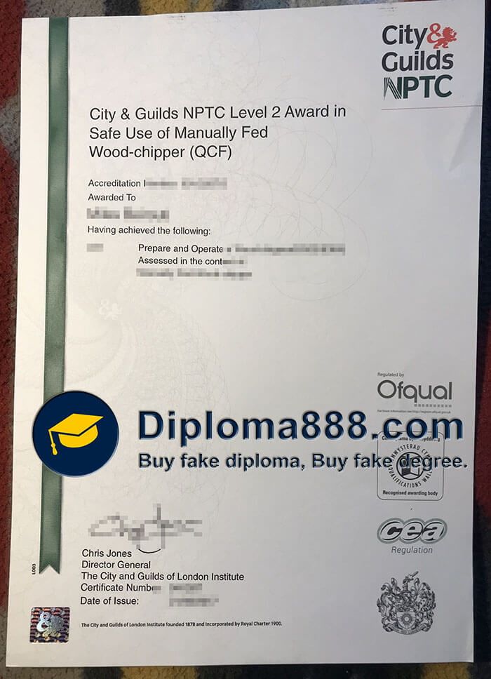 City Guilds NPTC Level 2 Award certificate