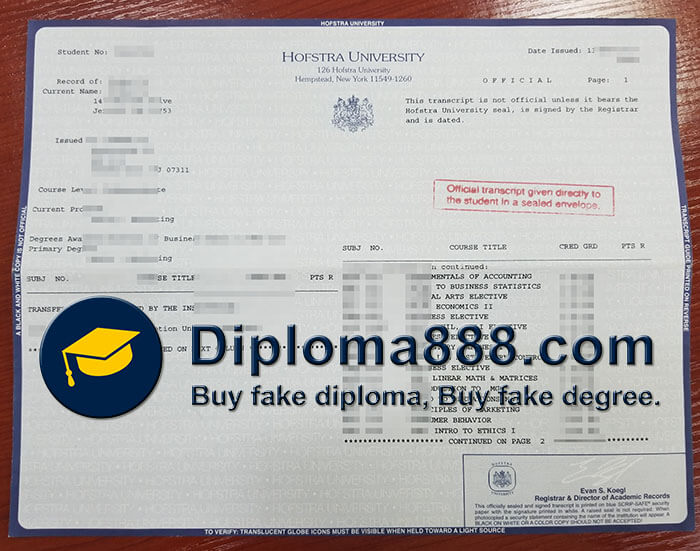 buy fake Hofstra University transcript