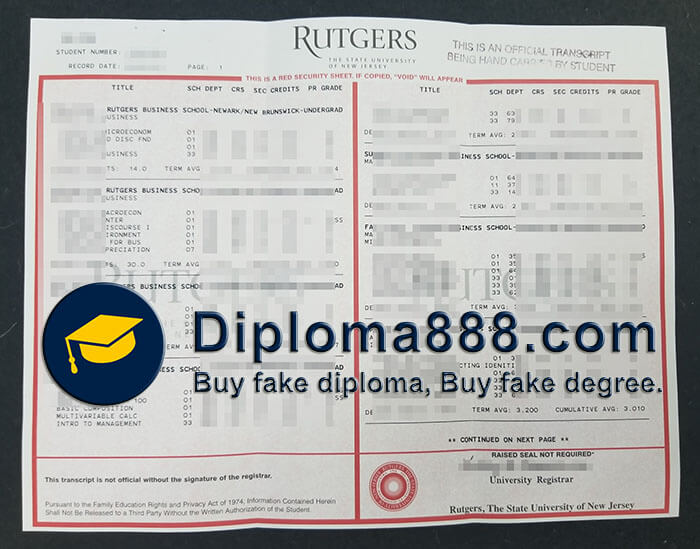 buy fake Rutgers, The State University of New Jersey transcript