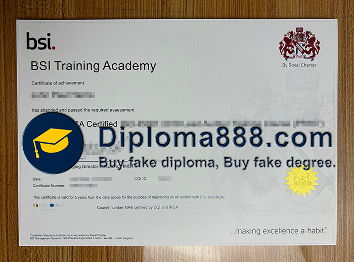 BSI Training Academy certificate