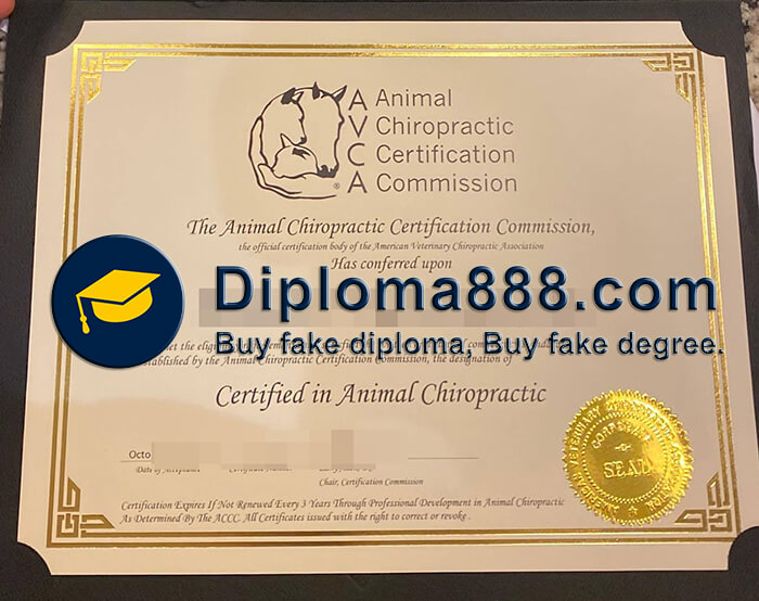 Animal Chiropractic Certification Commission certificate