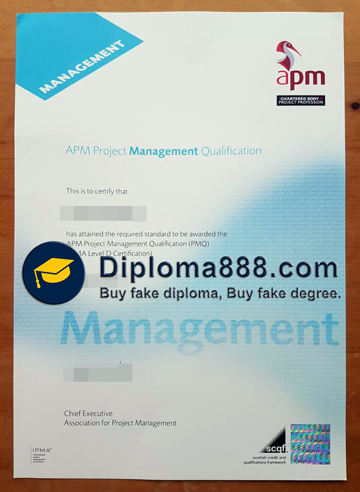 APM Project Management Qualification certificate